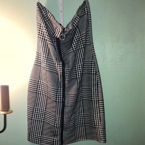 Strapless white and black mini dress